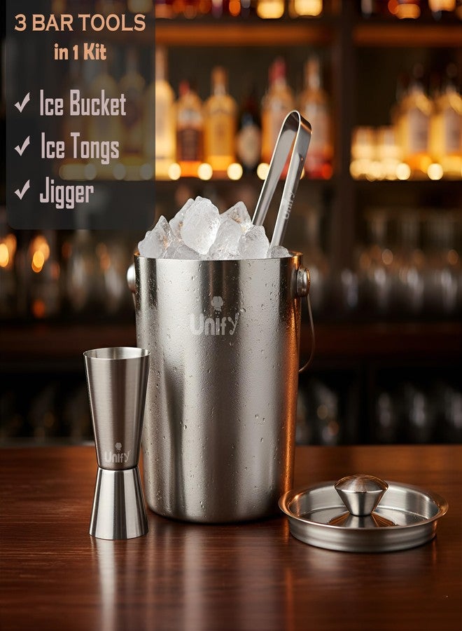 Unify 3 Pieces Stainless Steel Double Wall Ice Bucket Set (1 Litre) with Lid, Ice Tongs & 30/60 ml Peg Measurer | Insulated Ice Bucket for Home Bar, Parties & Cocktails, Bar Accessories - Image 5